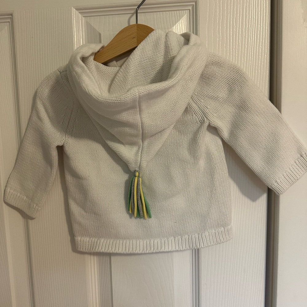 Hanna Anderson White Knit Baby Hoodie with Tassel